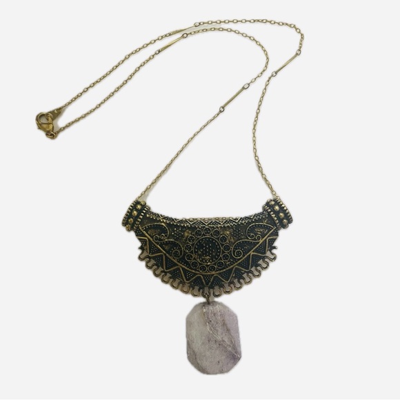 Ornate Necklace with Hanging Quartz - Picture 1 of 13